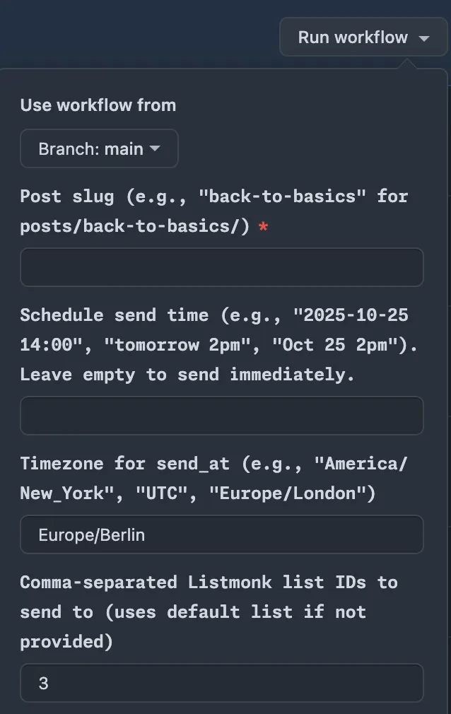 Workflow Dispatch example